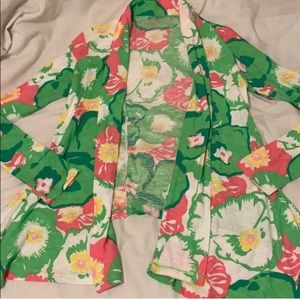 Vintage Lilly Pulitzer 100% Cotton Floral Cardigan - Green, Pink, White